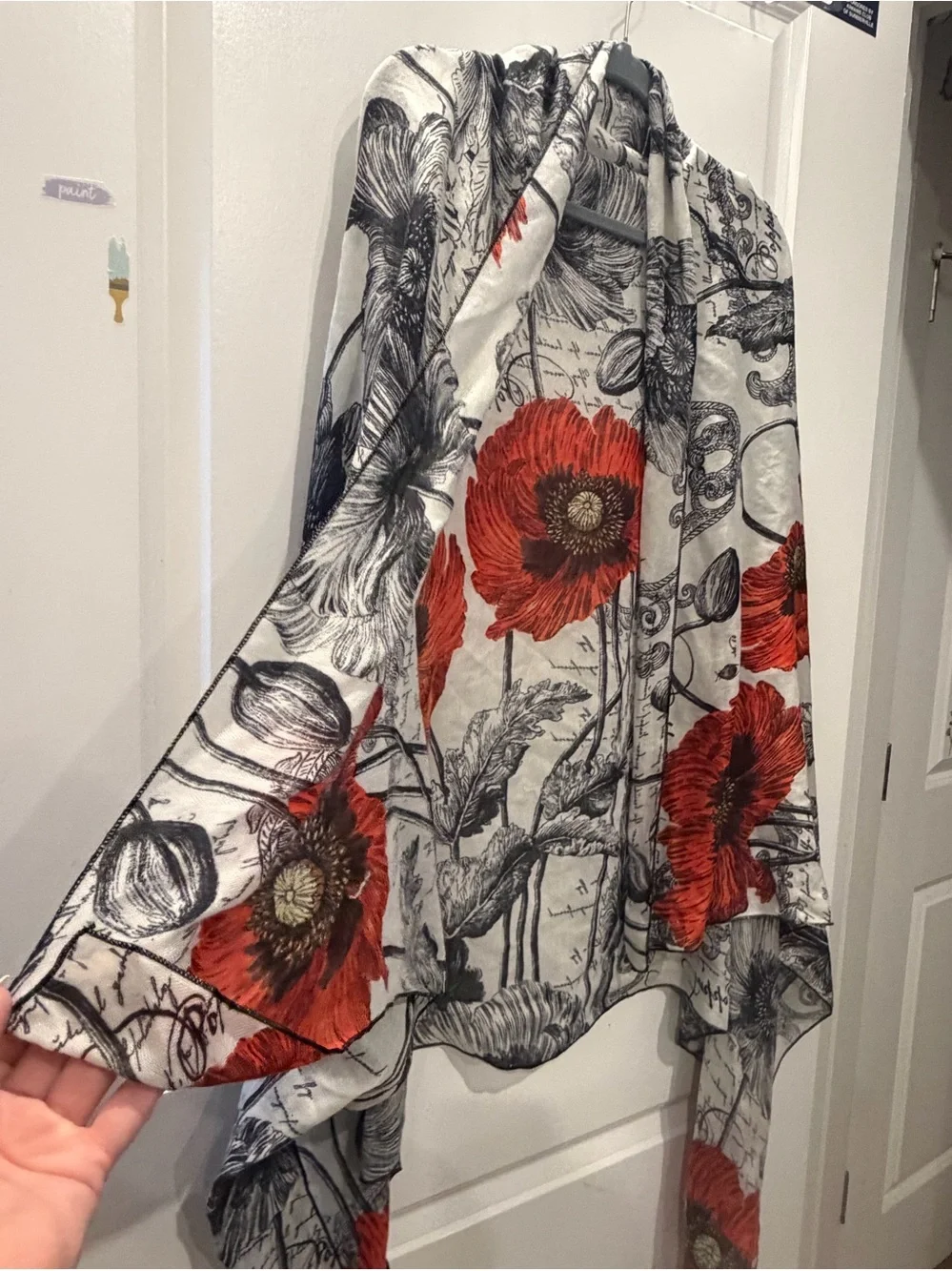 Floral Red & Gray Lightweight Shawl kimono